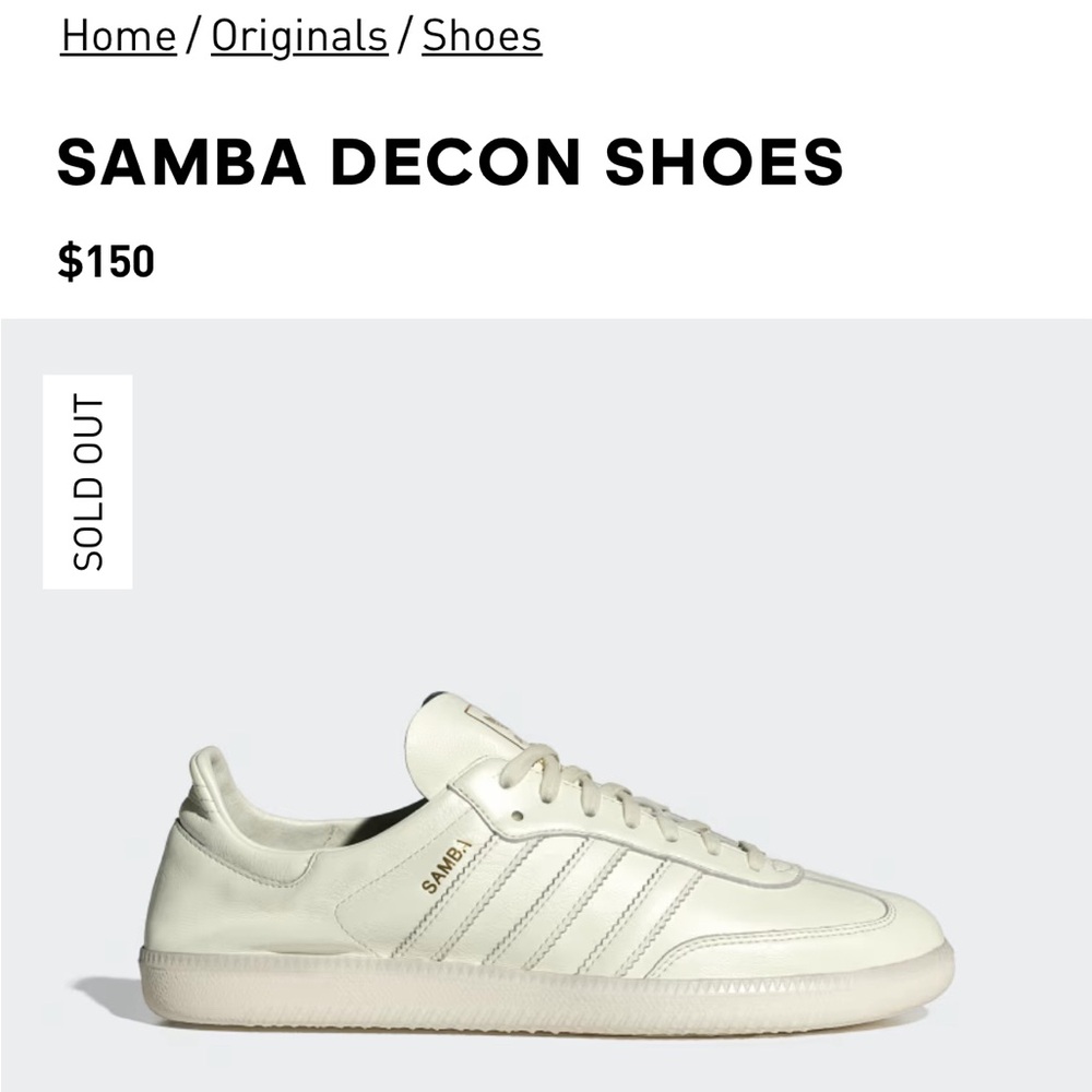 Brand new adidas samba Decon sneakers in ivory/gold